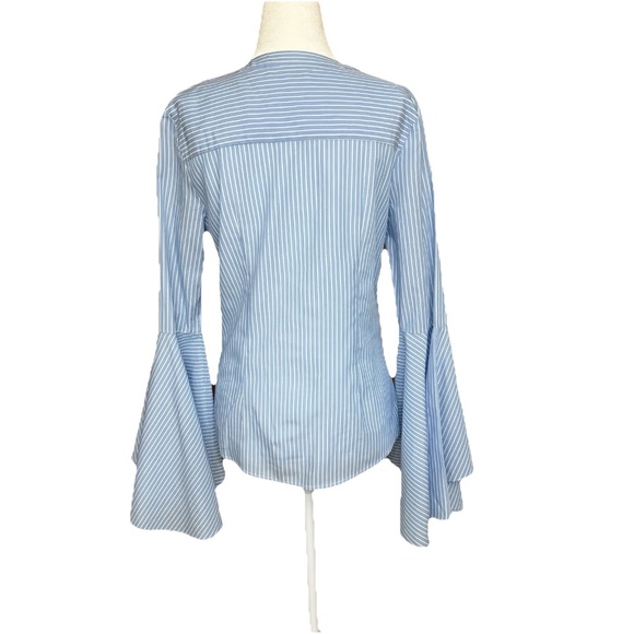 MILLY Women Size 4 Michelle Blue White Stripe Bell Sleeve Cotton Blouse USA - Picture 3 of 13